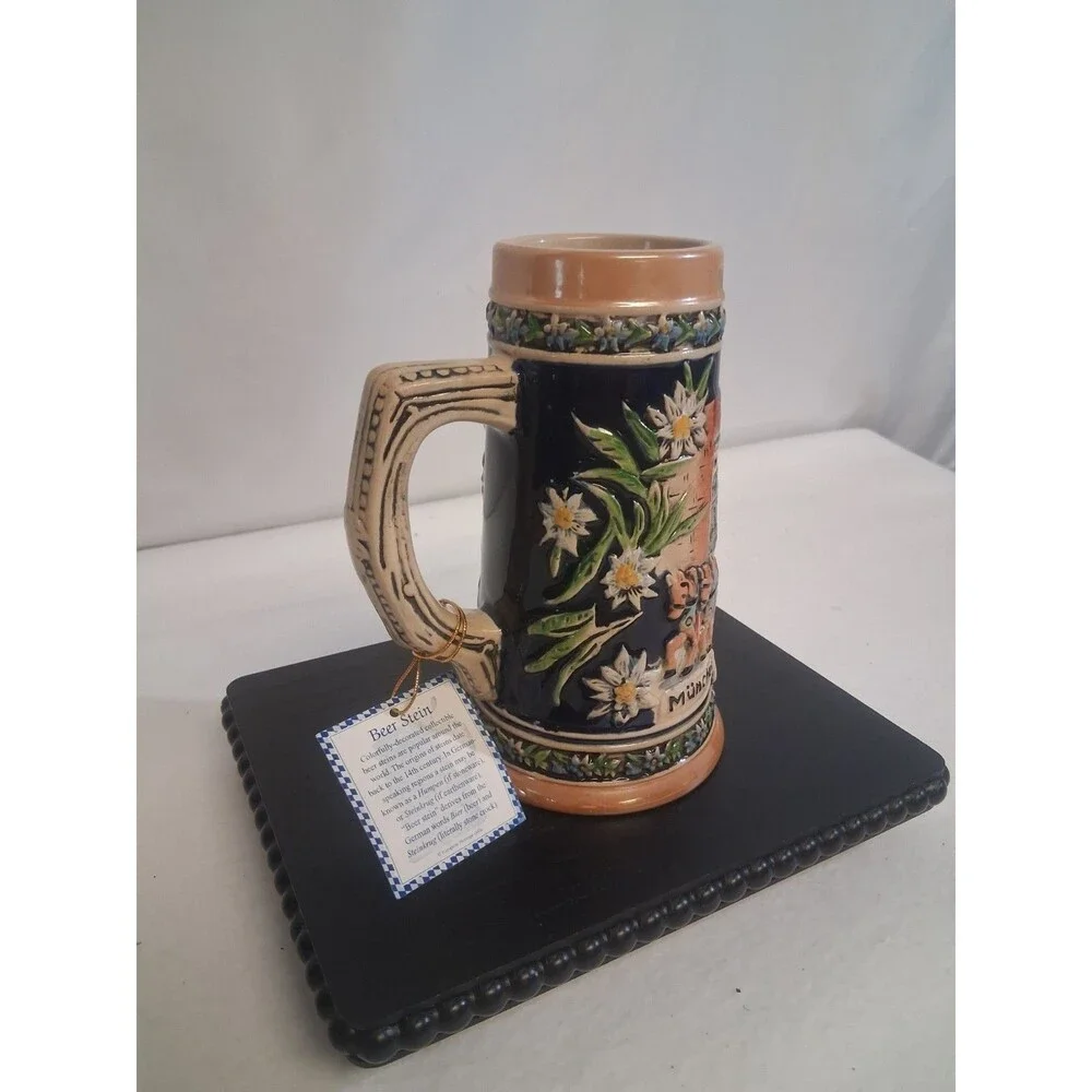 Vintage EHG German Beer Stein – Munich Souvenir, Floral Relief, Old‑World Charm!